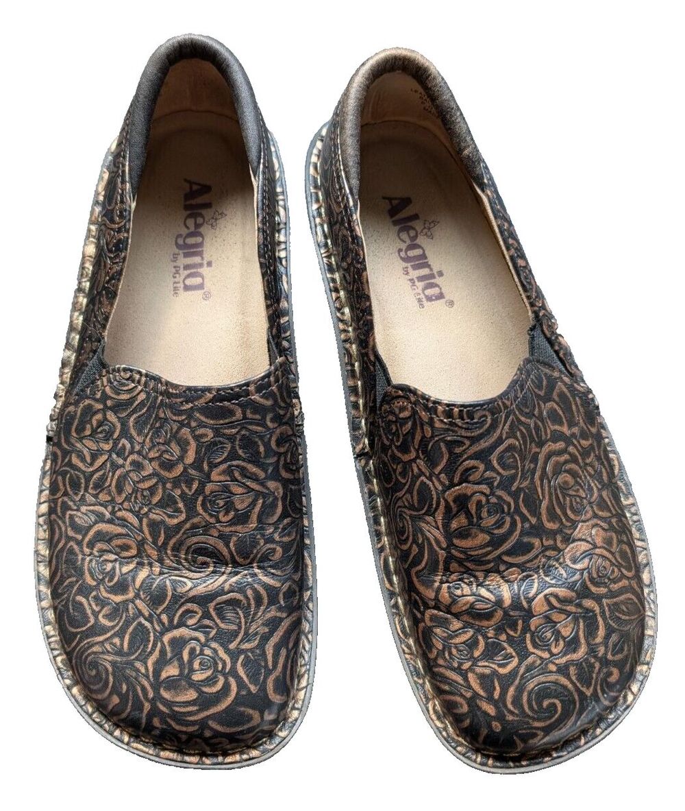 ALEGRIA DEBRA BRONZE BOUQUET LEATHER LOAFERS SHOES WOMENS Size 38 US 8/8.5